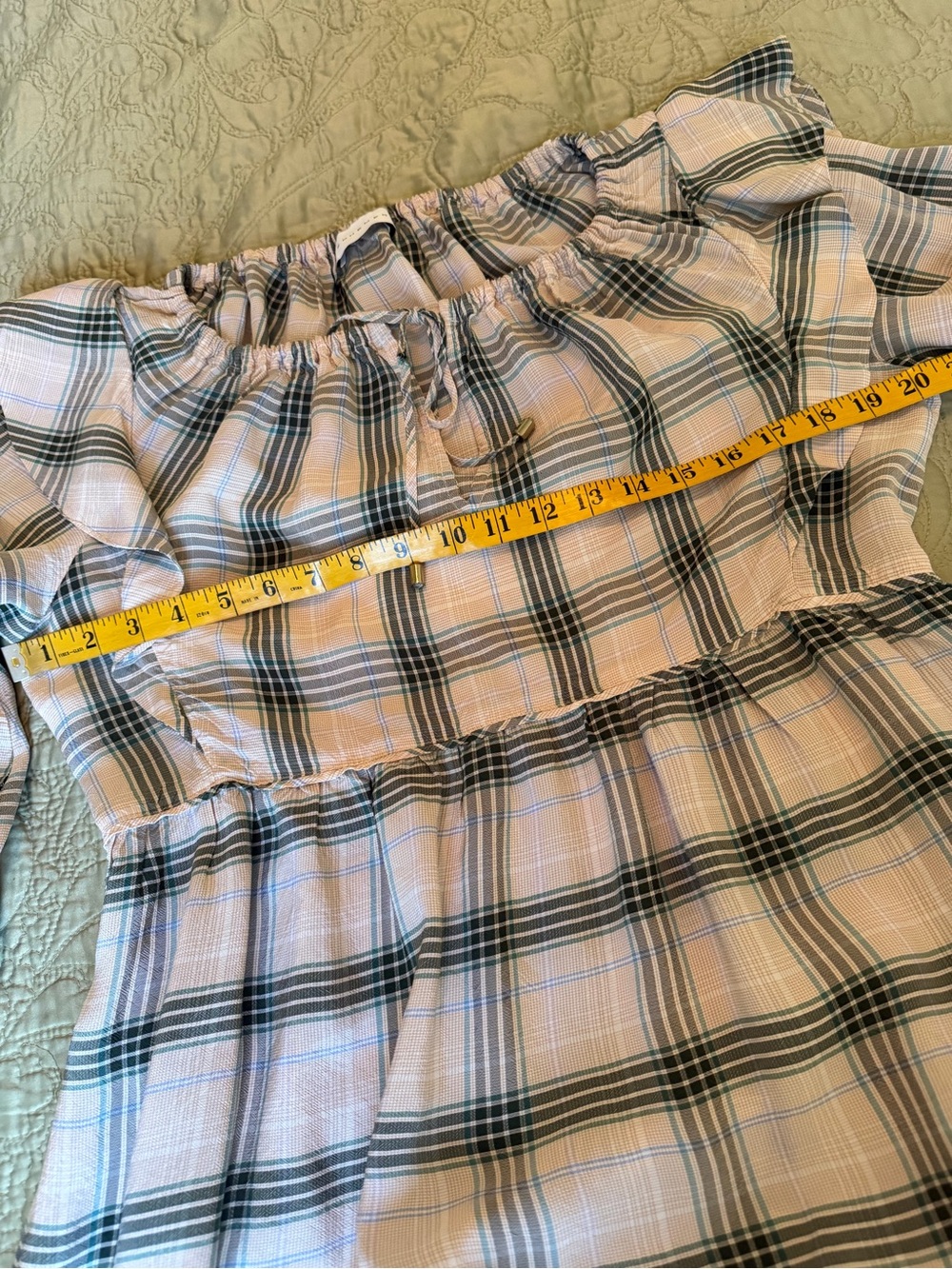 Ephemera XS/S Green Cream Plaid Cottagecore Prairie Mini Dress Cotton Blend Boho - Picture 14 of 15